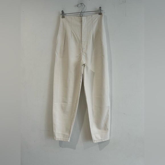 Free People Pants - Free People Cream High-Waisted Trousers faux leather Sz 4